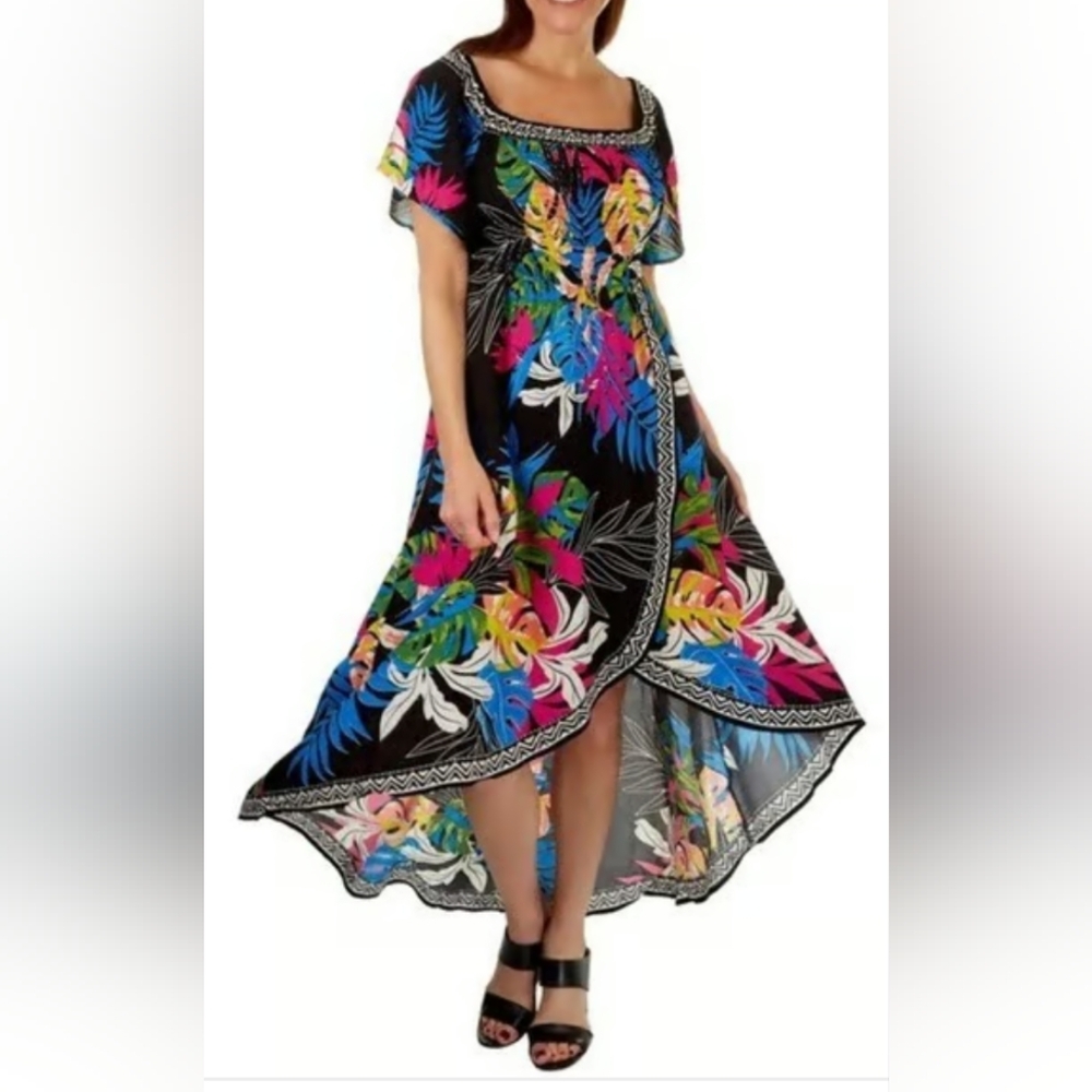 Jealous Tomato High Low Vibrant Colorful Tropical Dress Size Small